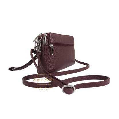 Italian Genuine Leather Multi Zip Crossbody Shoulder Bag