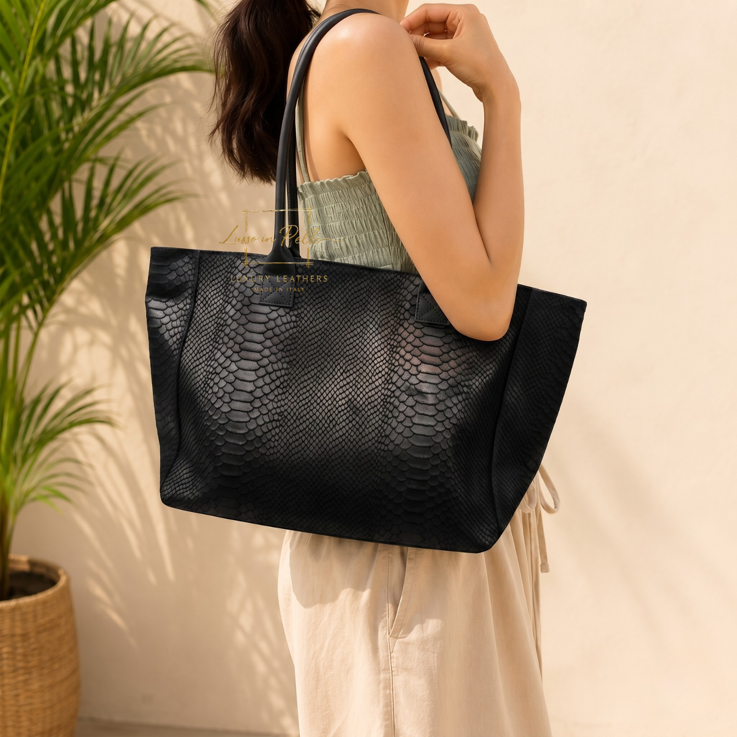 Suede Snake Print Two Style Large Shopper Bag