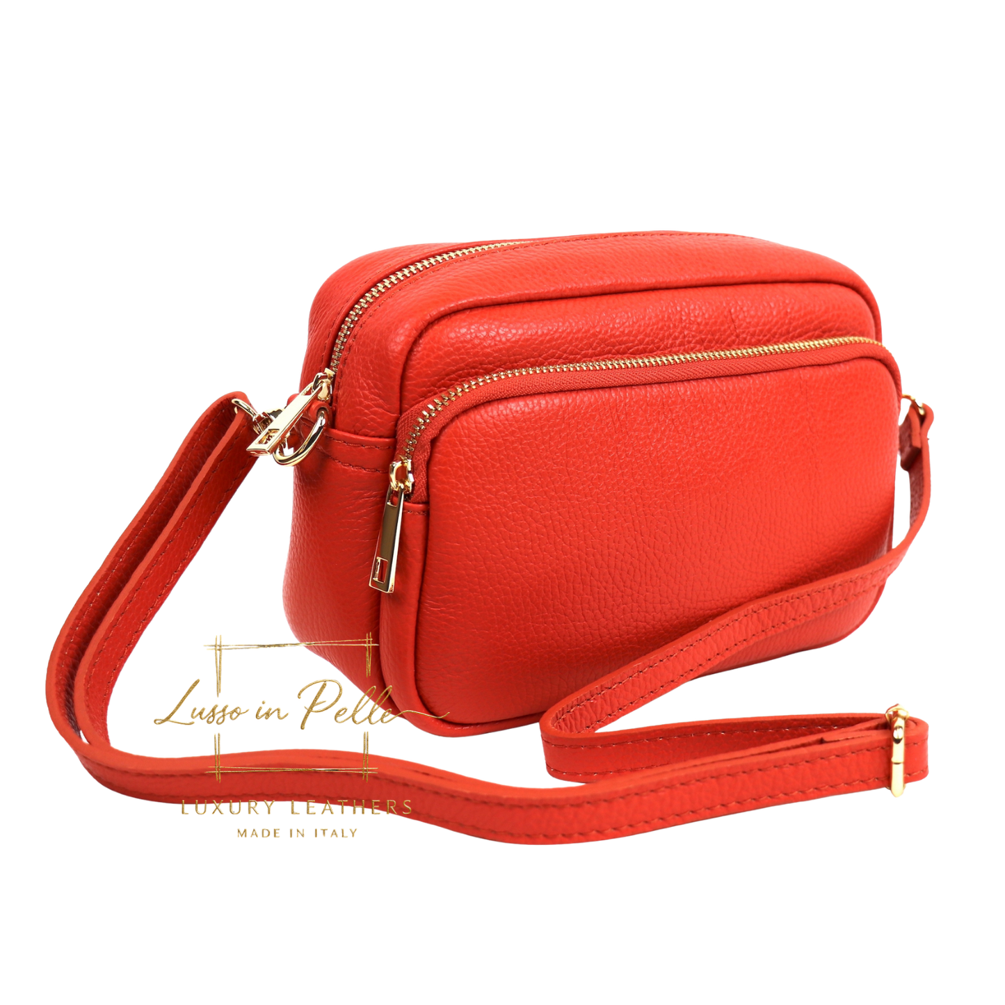 Double Zip Genuine Italian Leather Handbag