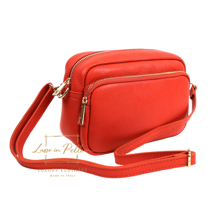 Double Zip Genuine Italian Leather Handbag