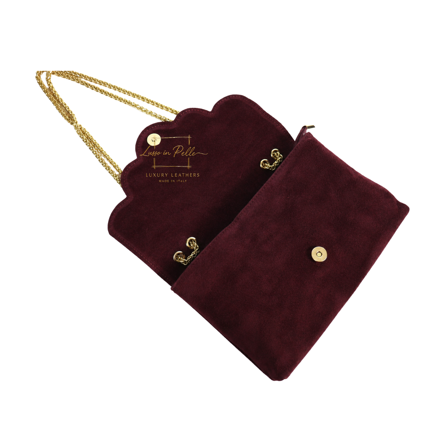 Italian Genuine Leather Scalloped Flap Chain Shoulder Bag