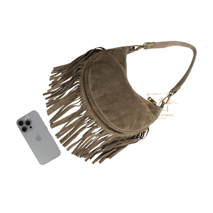 Genuine Small Suede Fringe Shoulder Bag with Adjustable Detachable Crossbody Strap