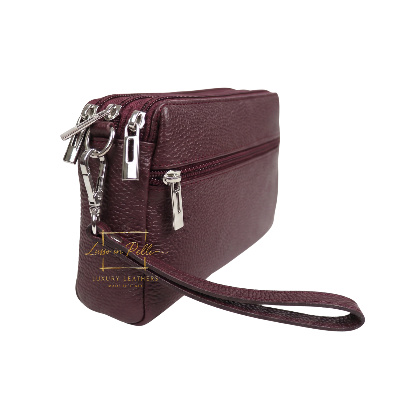 Italian Genuine Leather Multi Zip Crossbody Shoulder Bag