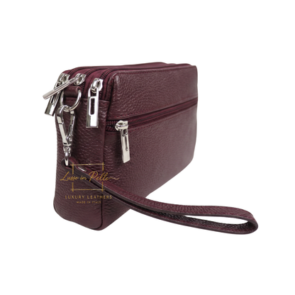Italian Genuine Leather Multi Zip Crossbody Shoulder Bag