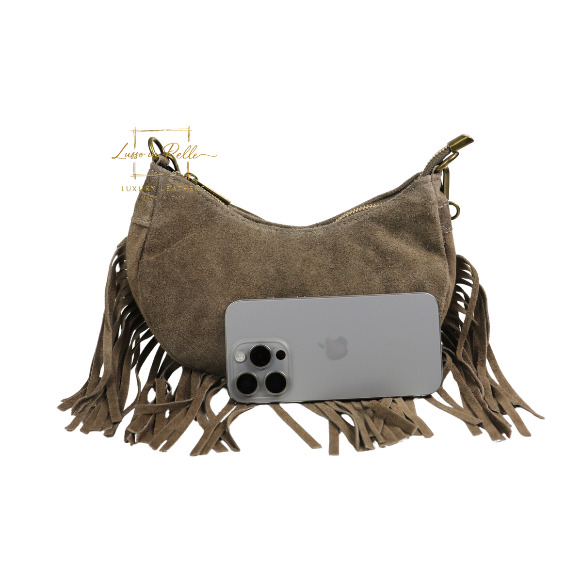 Genuine Small Suede Fringe Shoulder Bag with Adjustable Detachable Crossbody Strap