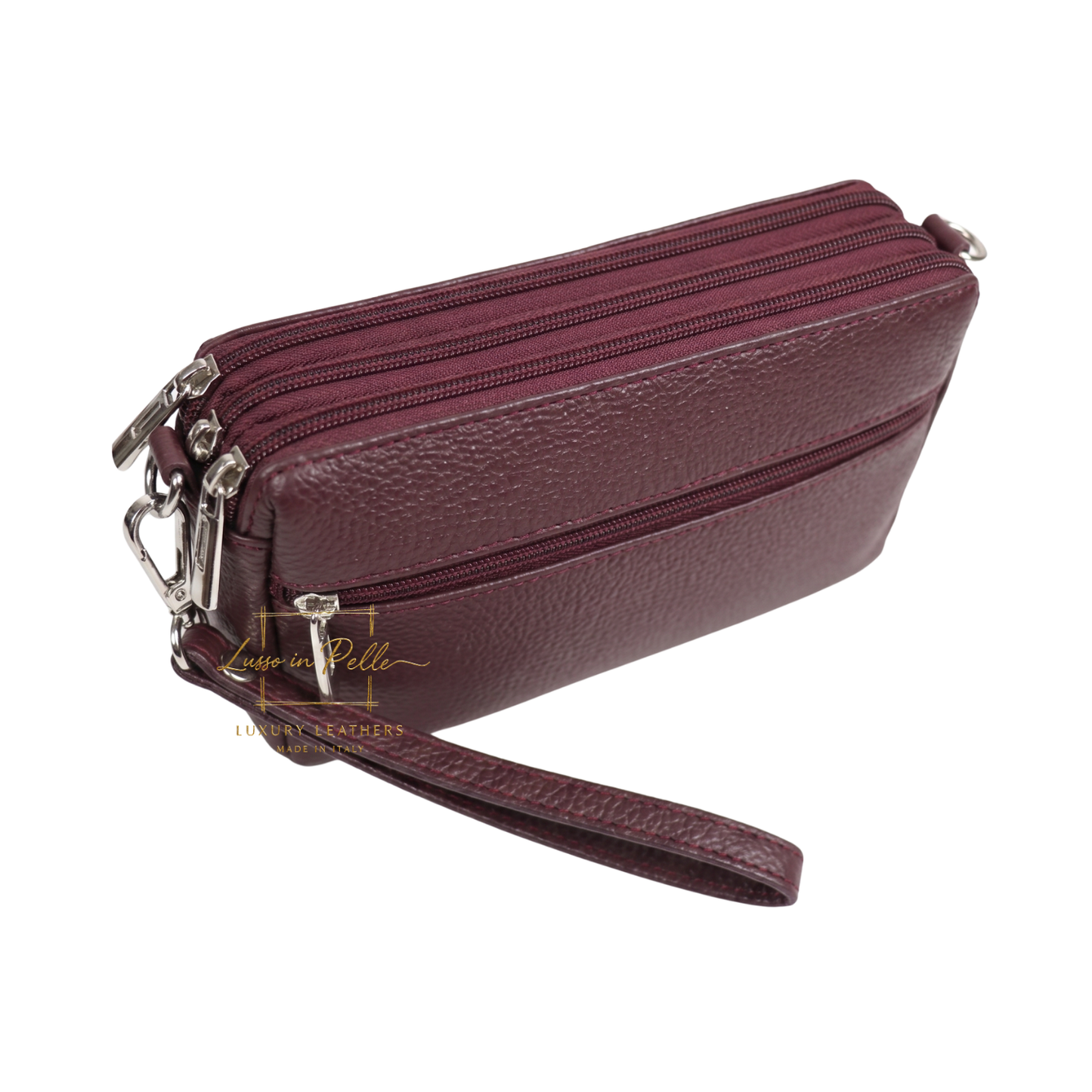Italian Genuine Leather Multi Zip Crossbody Shoulder Bag