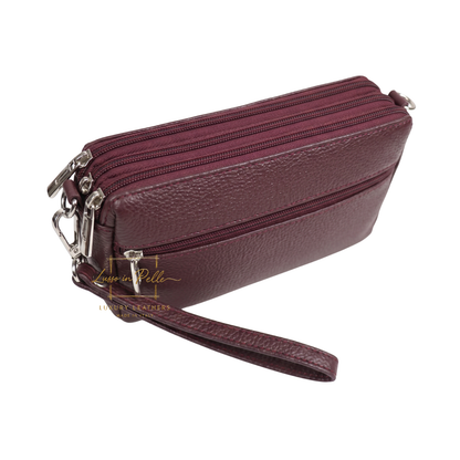Italian Genuine Leather Multi Zip Crossbody Shoulder Bag