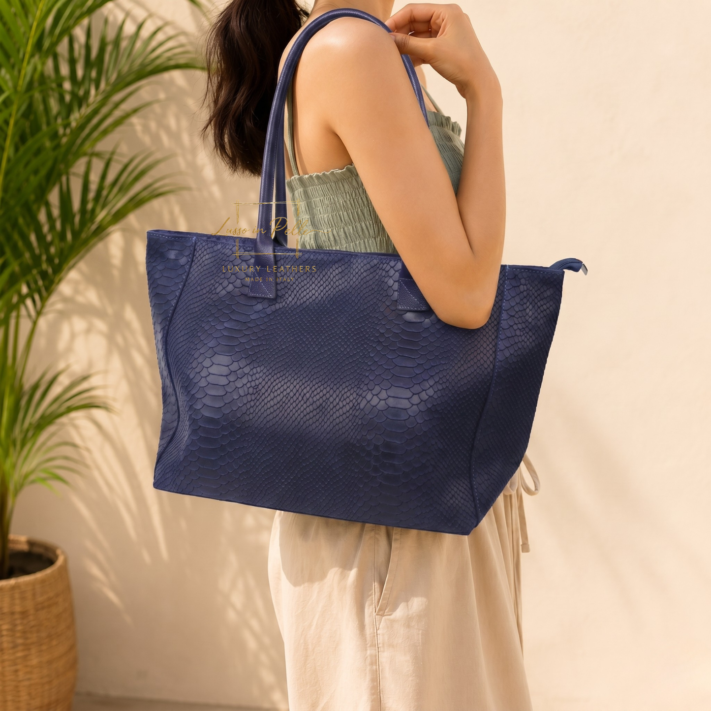 Suede Snake Print Two Style Large Shopper Bag