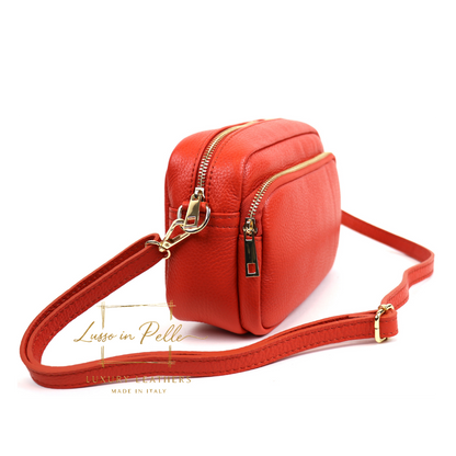 Double Zip Genuine Italian Leather Handbag