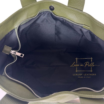 Large Grain Leather Tote Bag with Top Handle and Long Straps