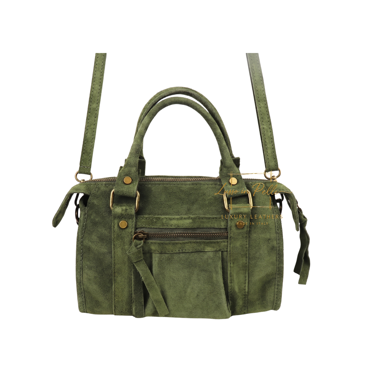 Small Suede Top Handle Crossbody Bag – Soft Genuine Leather Handbag with Detachable Strap