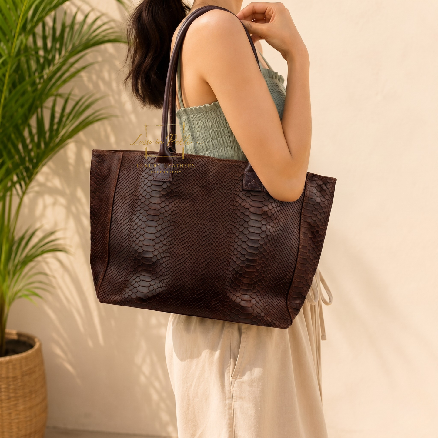 Suede Snake Print Two Style Large Shopper Bag