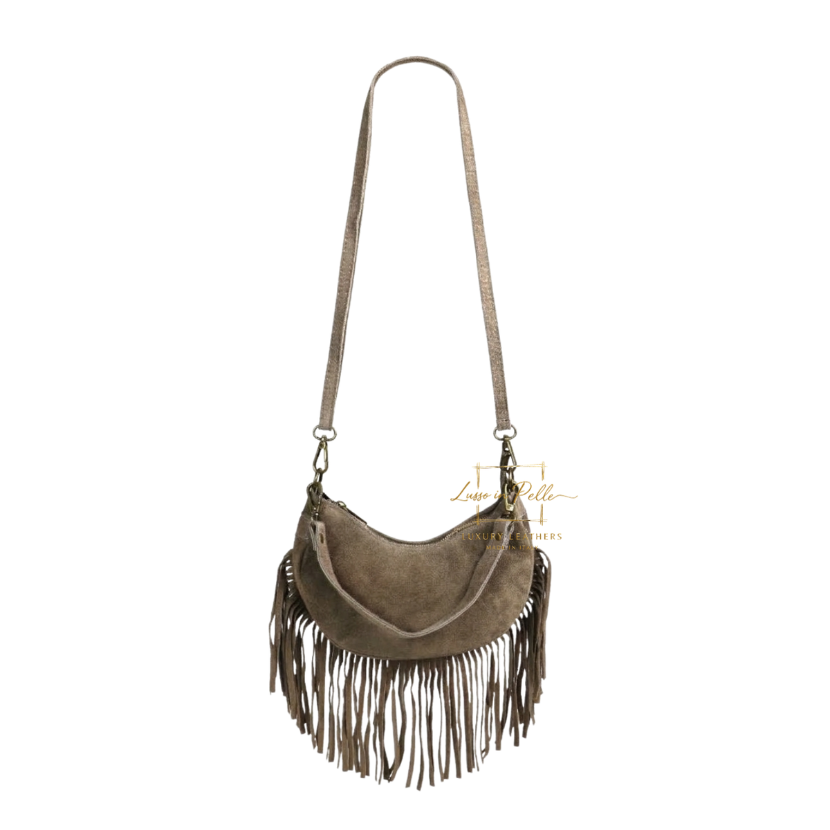 Genuine Small Suede Fringe Shoulder Bag with Adjustable Detachable Crossbody Strap