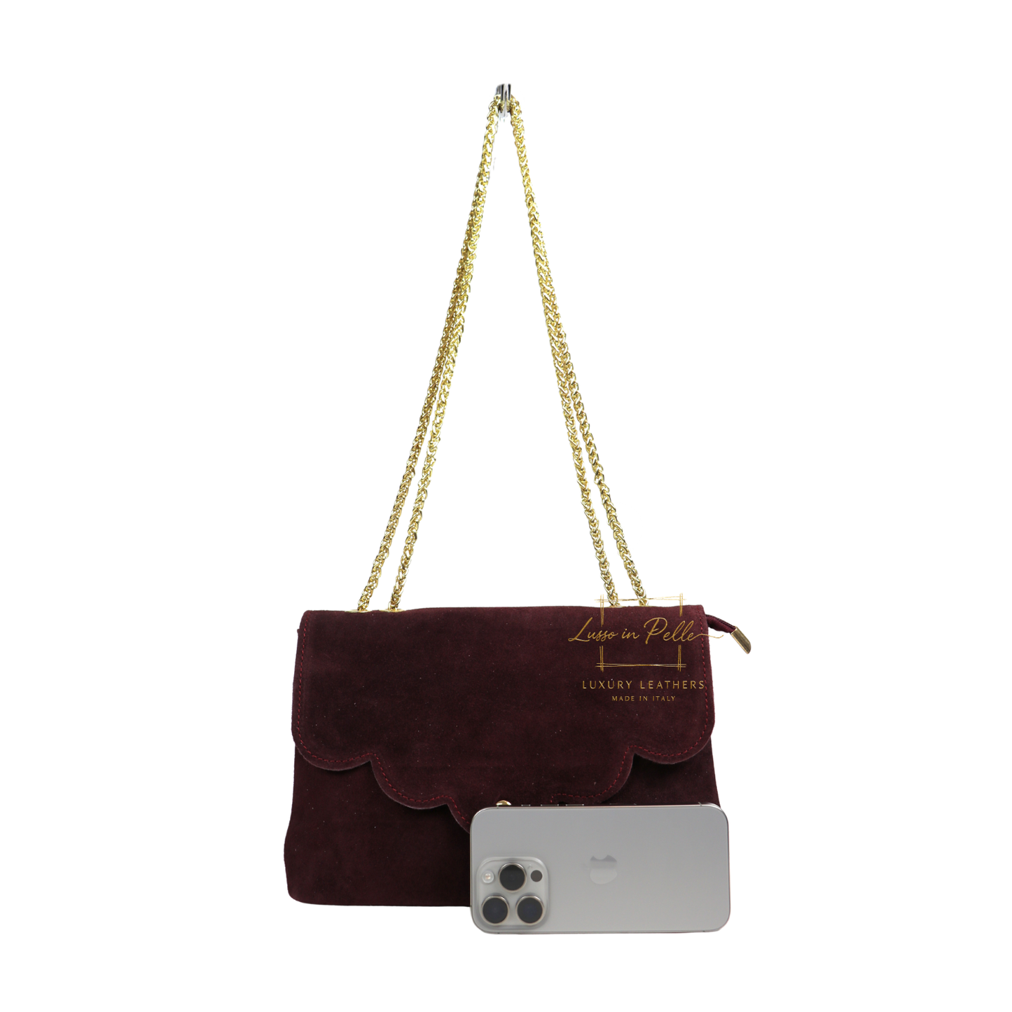 Italian Genuine Leather Scalloped Flap Chain Shoulder Bag