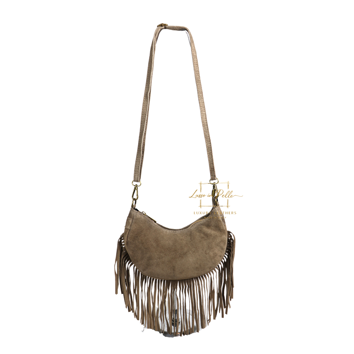 Genuine Small Suede Fringe Shoulder Bag with Adjustable Detachable Crossbody Strap