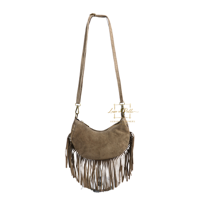 Genuine Small Suede Fringe Shoulder Bag with Adjustable Detachable Crossbody Strap