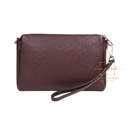 Italian Genuine Leather Multi Zip Crossbody Shoulder Bag