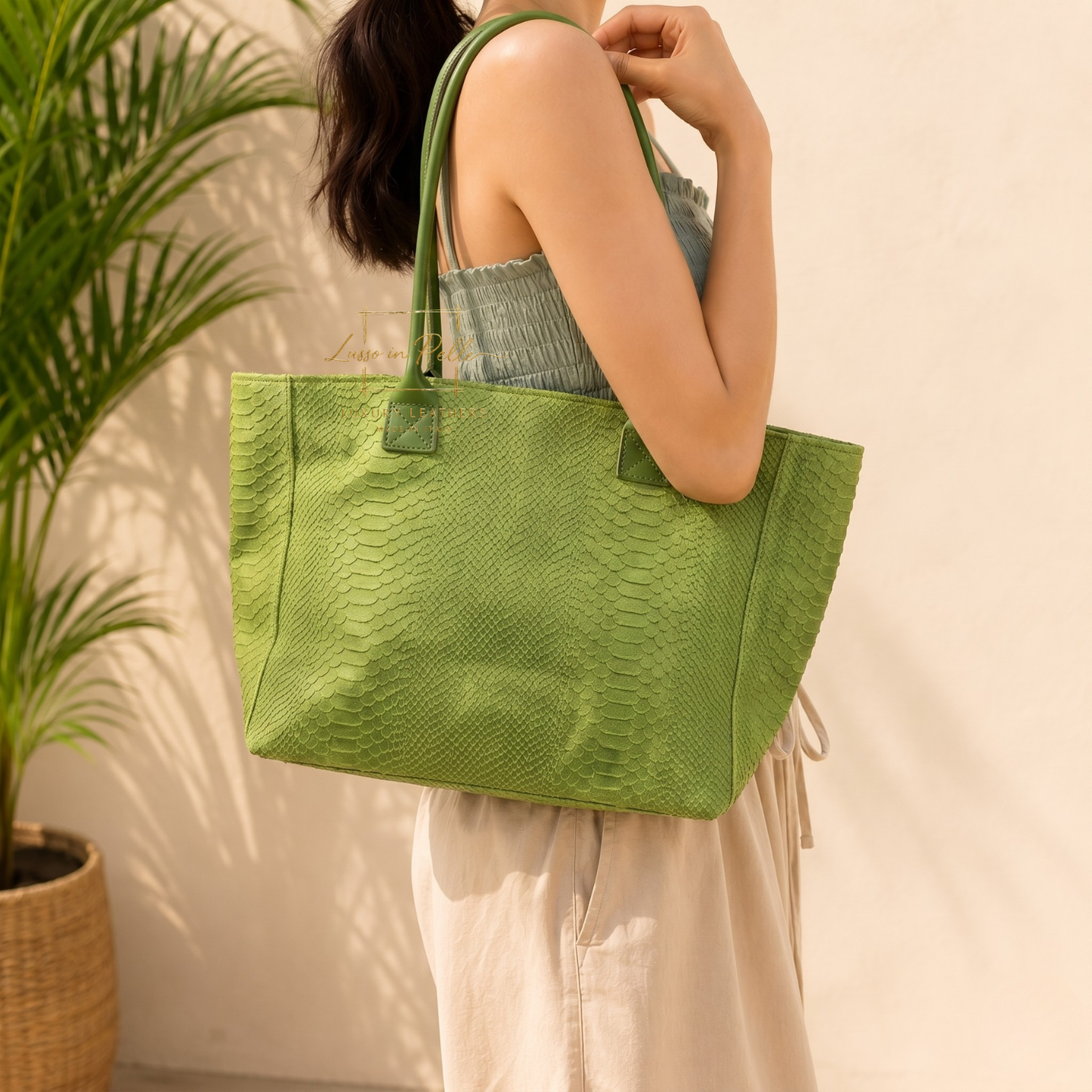 Suede Snake Print Two Style Large Shopper Bag