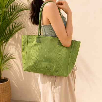 Suede Snake Print Two Style Large Shopper Bag