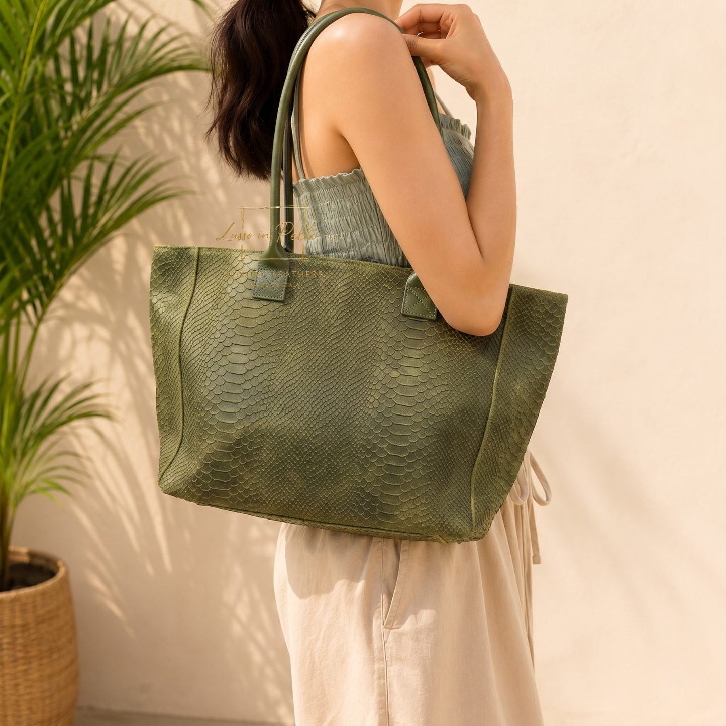 Suede Snake Print Two Style Large Shopper Bag