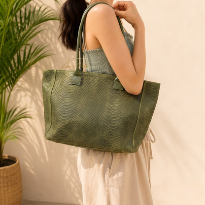 Suede Snake Print Two Style Large Shopper Bag