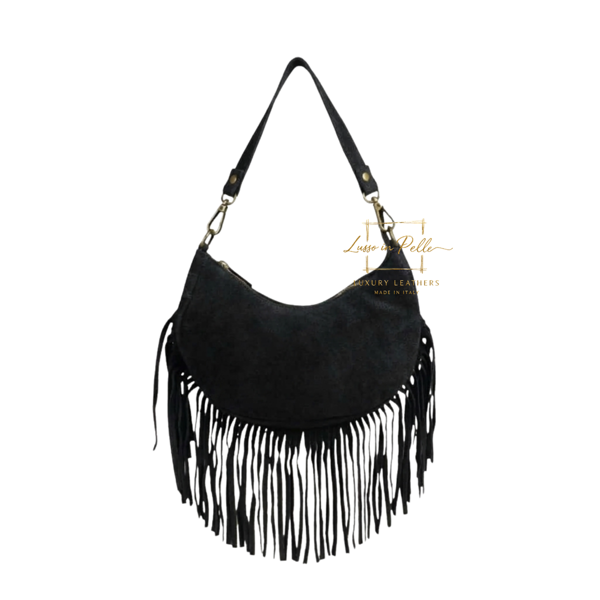 Genuine Small Suede Fringe Shoulder Bag with Adjustable Detachable Crossbody Strap