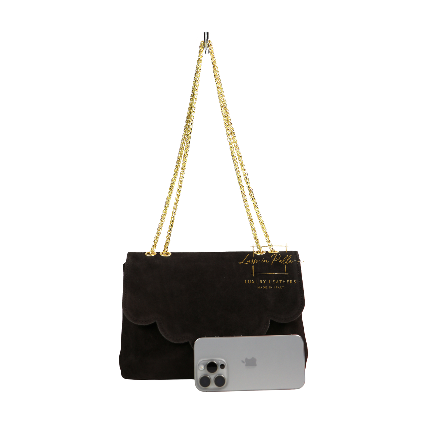 Italian Genuine Leather Scalloped Flap Chain Shoulder Bag