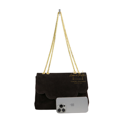 Italian Genuine Leather Scalloped Flap Chain Shoulder Bag