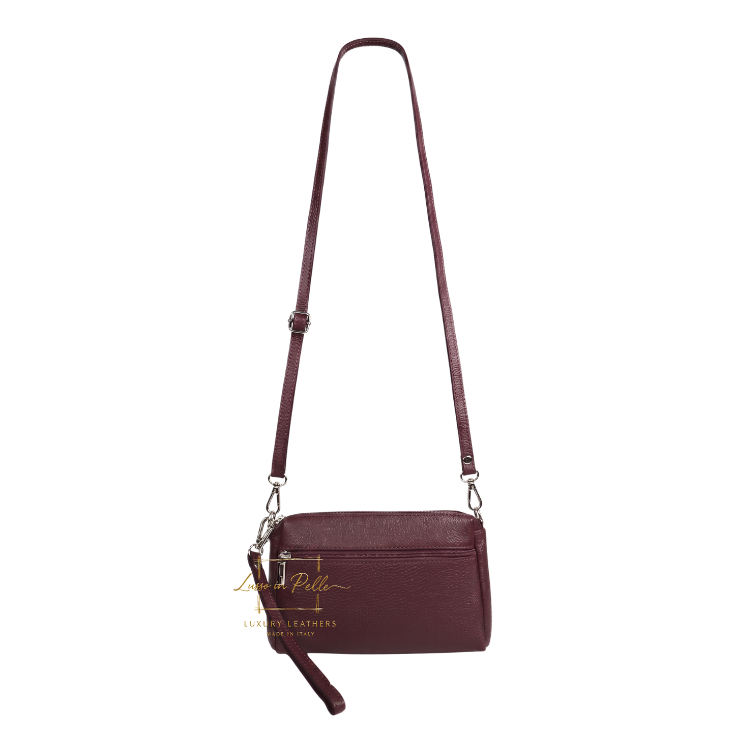 Italian Genuine Leather Multi Zip Crossbody Shoulder Bag