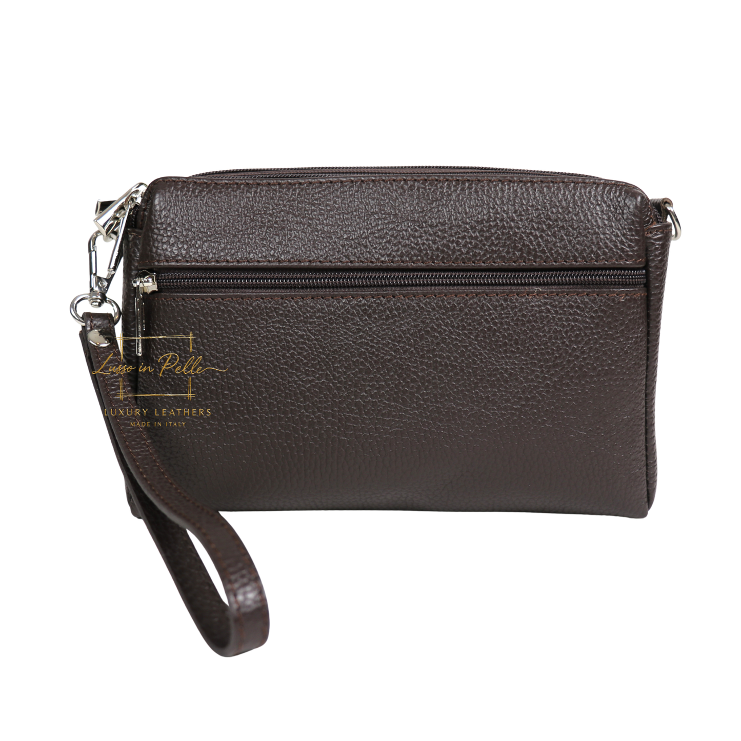 Italian Genuine Leather Multi Zip Crossbody Shoulder Bag