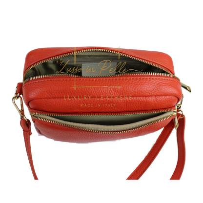 Double Zip Genuine Italian Leather Handbag