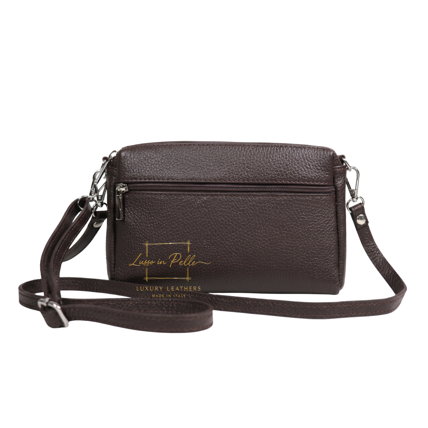 Italian Genuine Leather Multi Zip Crossbody Shoulder Bag