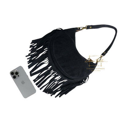 Genuine Small Suede Fringe Shoulder Bag with Adjustable Detachable Crossbody Strap