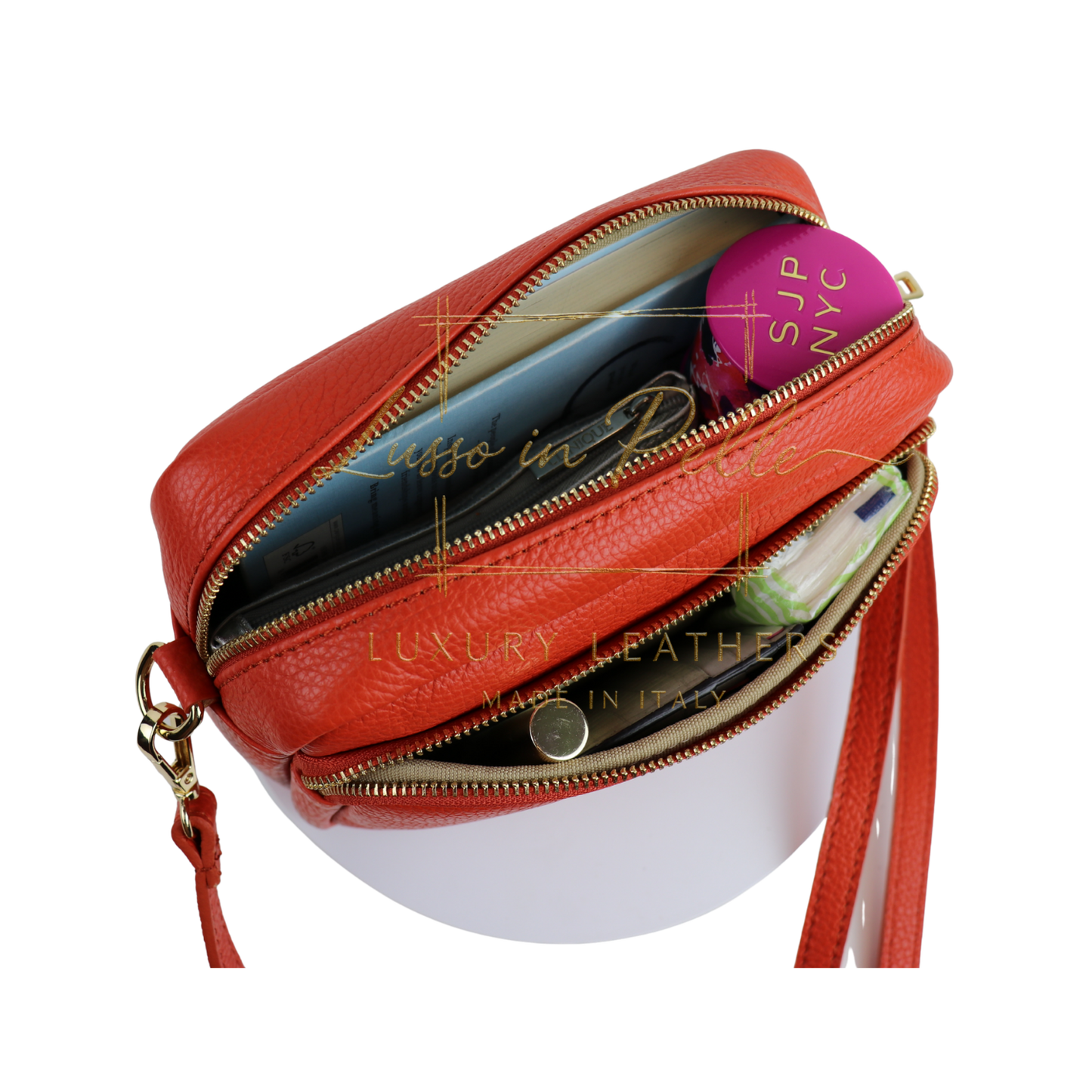 Double Zip Genuine Italian Leather Handbag