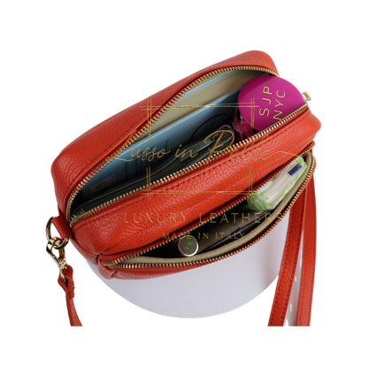 Double Zip Genuine Italian Leather Handbag