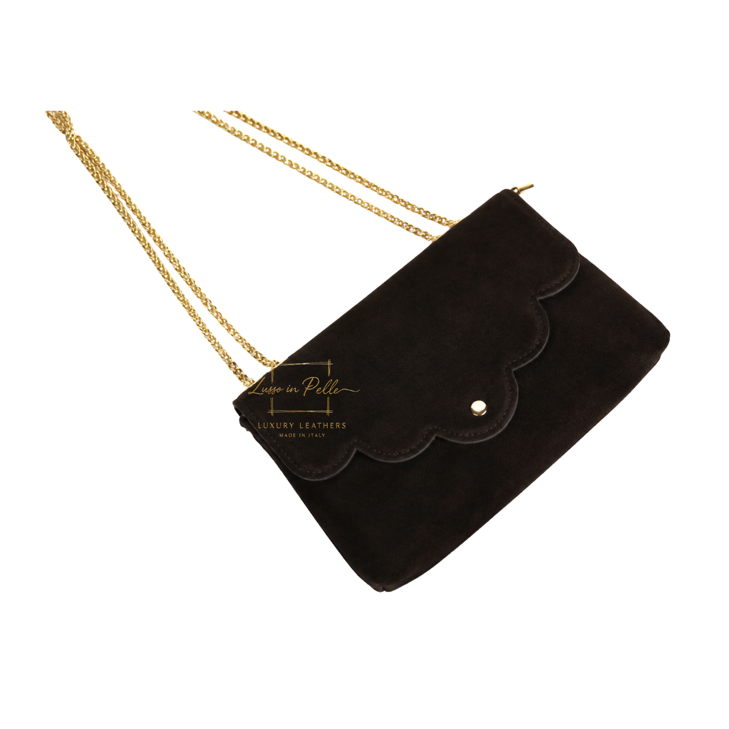 Italian Genuine Leather Scalloped Flap Chain Shoulder Bag