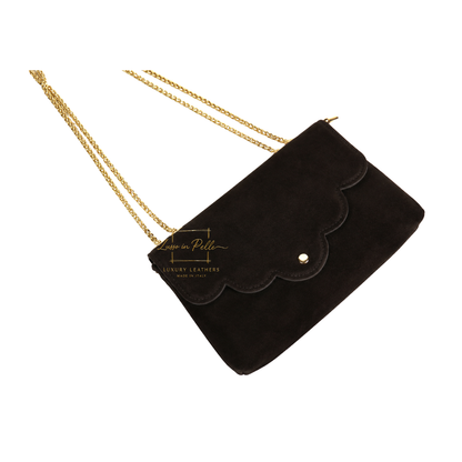Italian Genuine Leather Scalloped Flap Chain Shoulder Bag