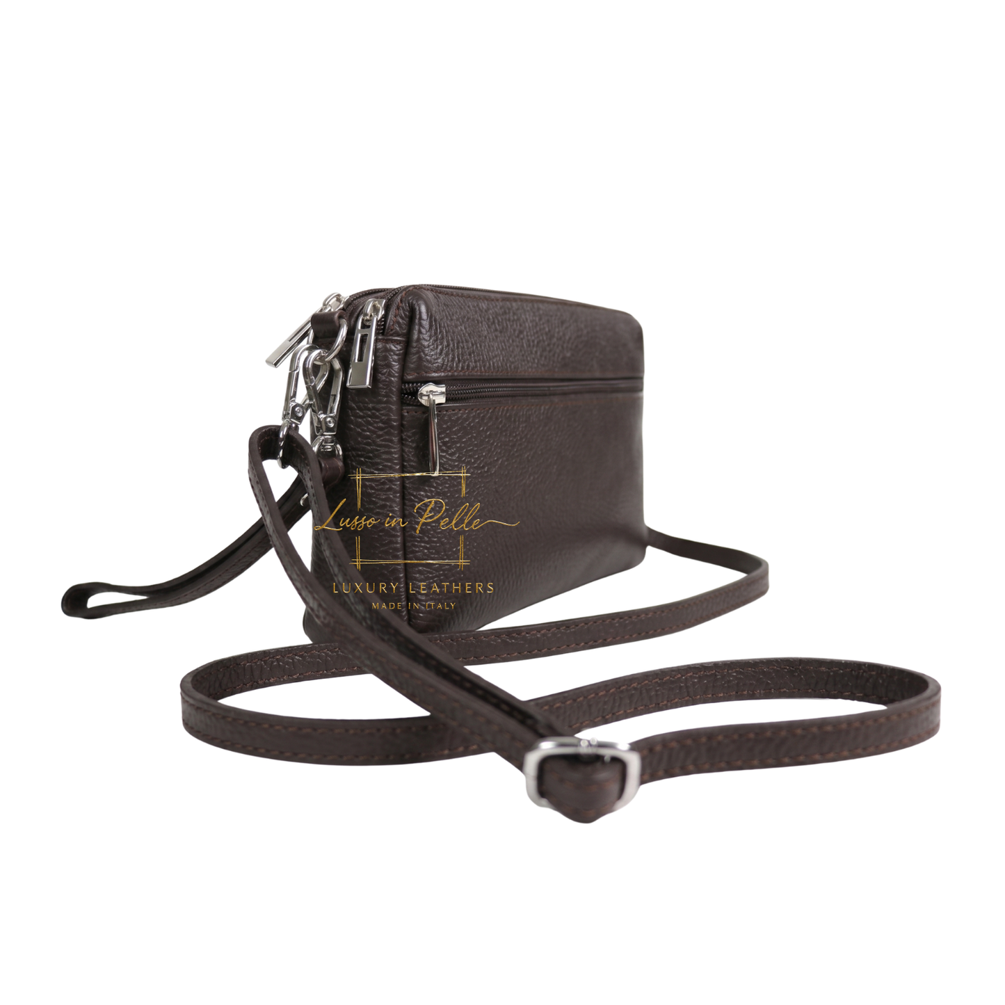 Italian Genuine Leather Multi Zip Crossbody Shoulder Bag