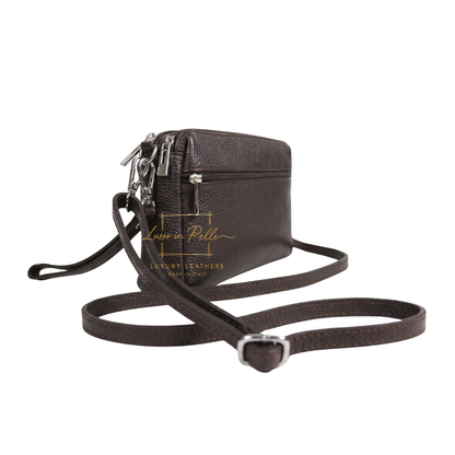 Italian Genuine Leather Multi Zip Crossbody Shoulder Bag