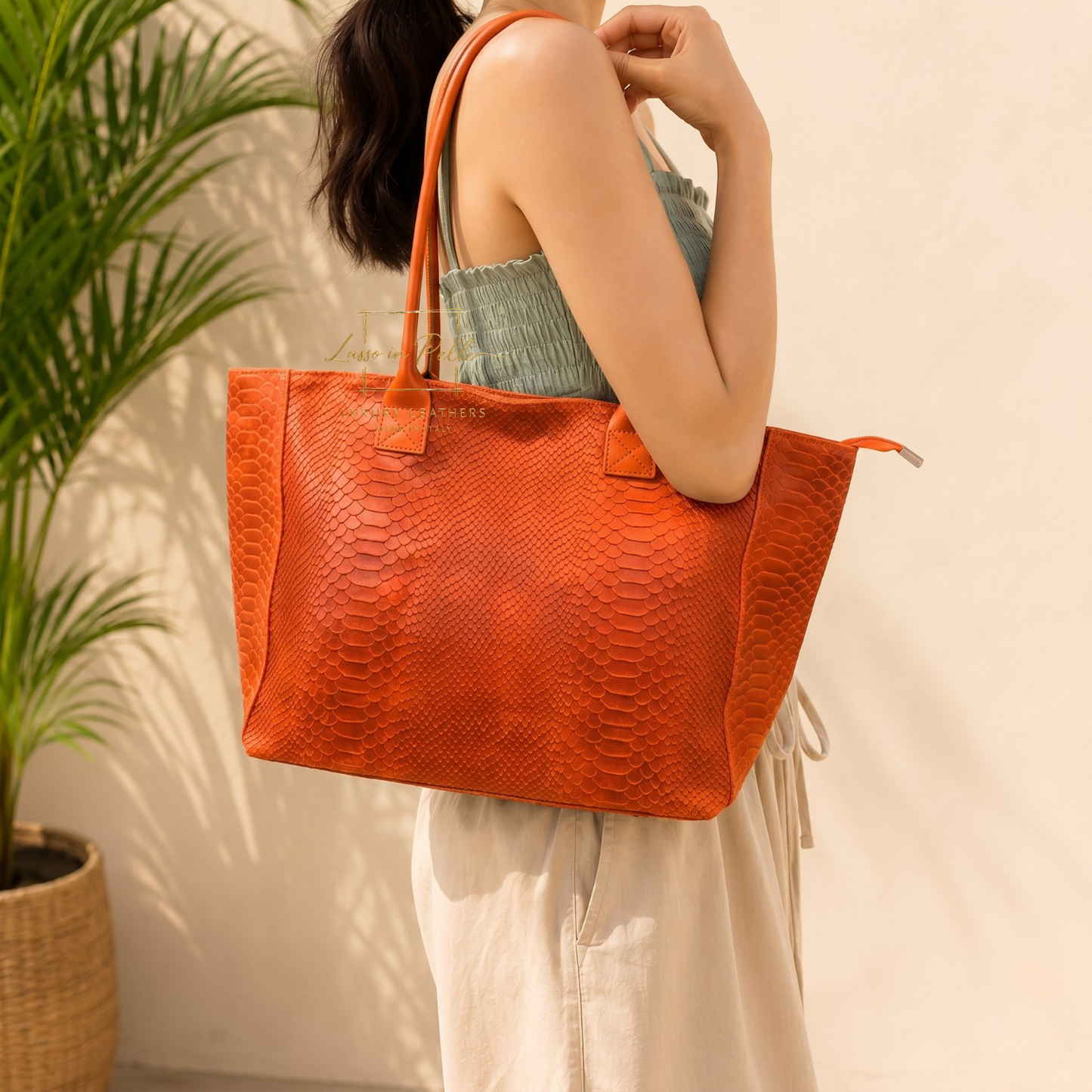 Suede Snake Print Two Style Large Shopper Bag