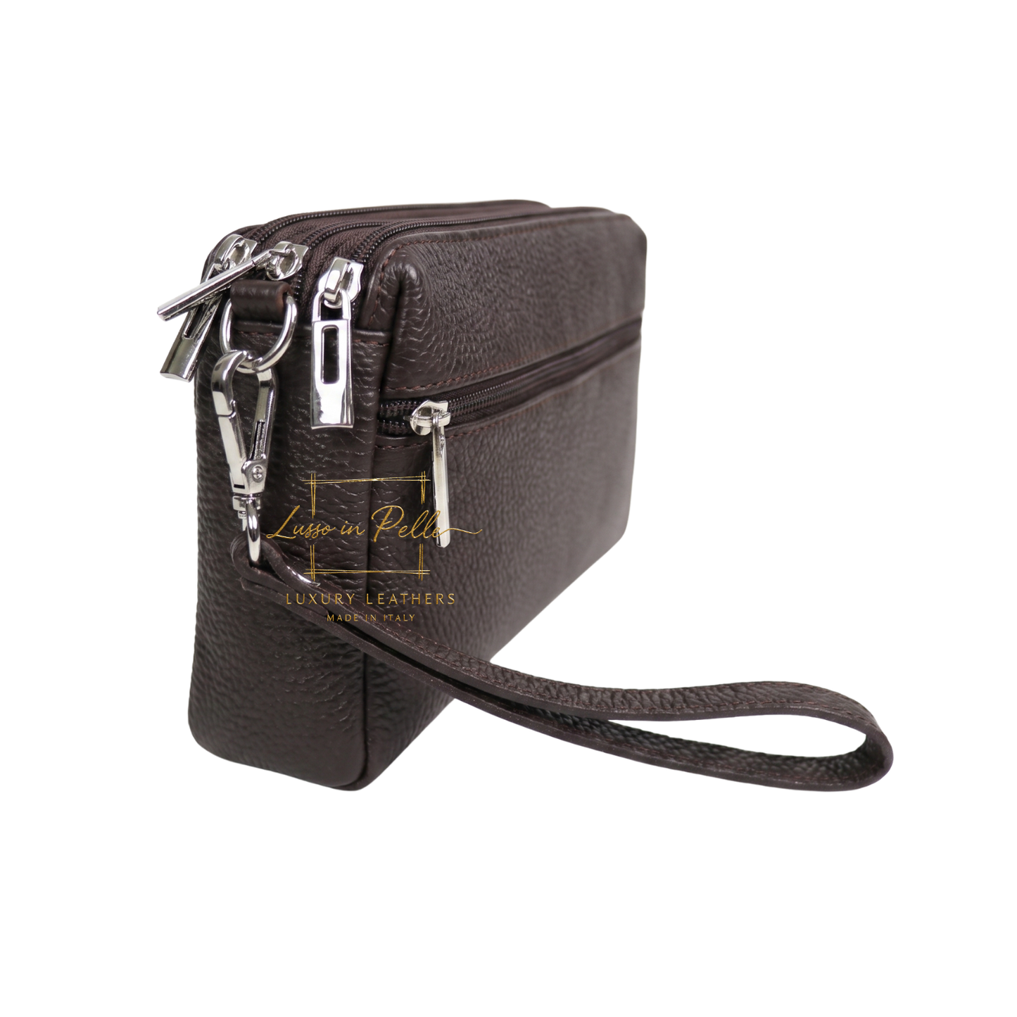 Italian Genuine Leather Multi Zip Crossbody Shoulder Bag