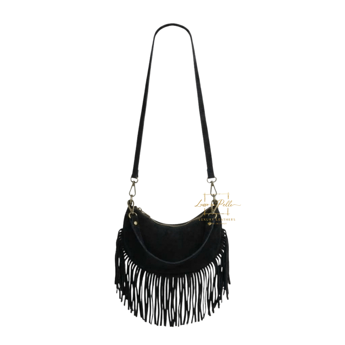 Genuine Small Suede Fringe Shoulder Bag with Adjustable Detachable Crossbody Strap
