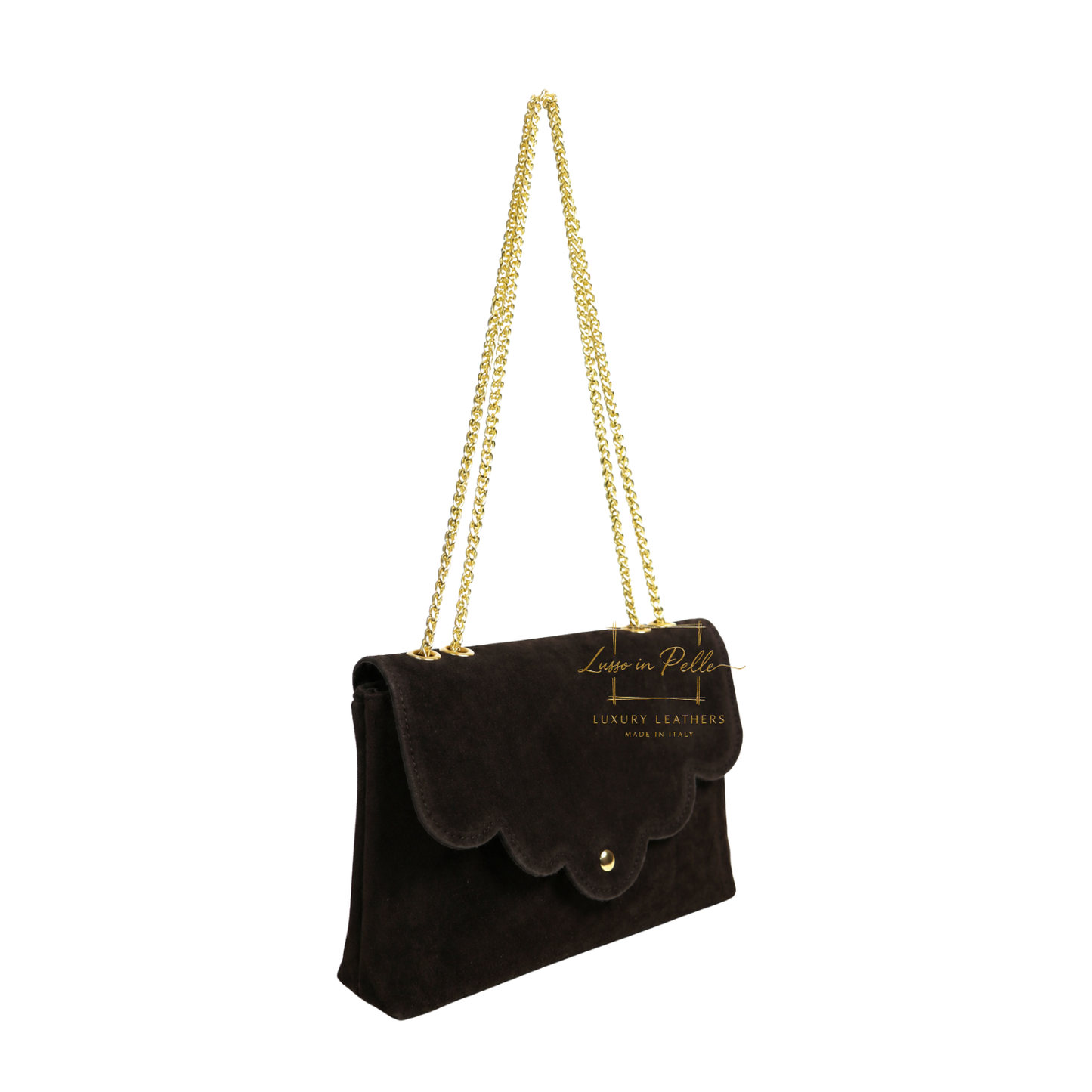 Italian Genuine Leather Scalloped Flap Chain Shoulder Bag