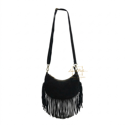 Genuine Small Suede Fringe Shoulder Bag with Adjustable Detachable Crossbody Strap
