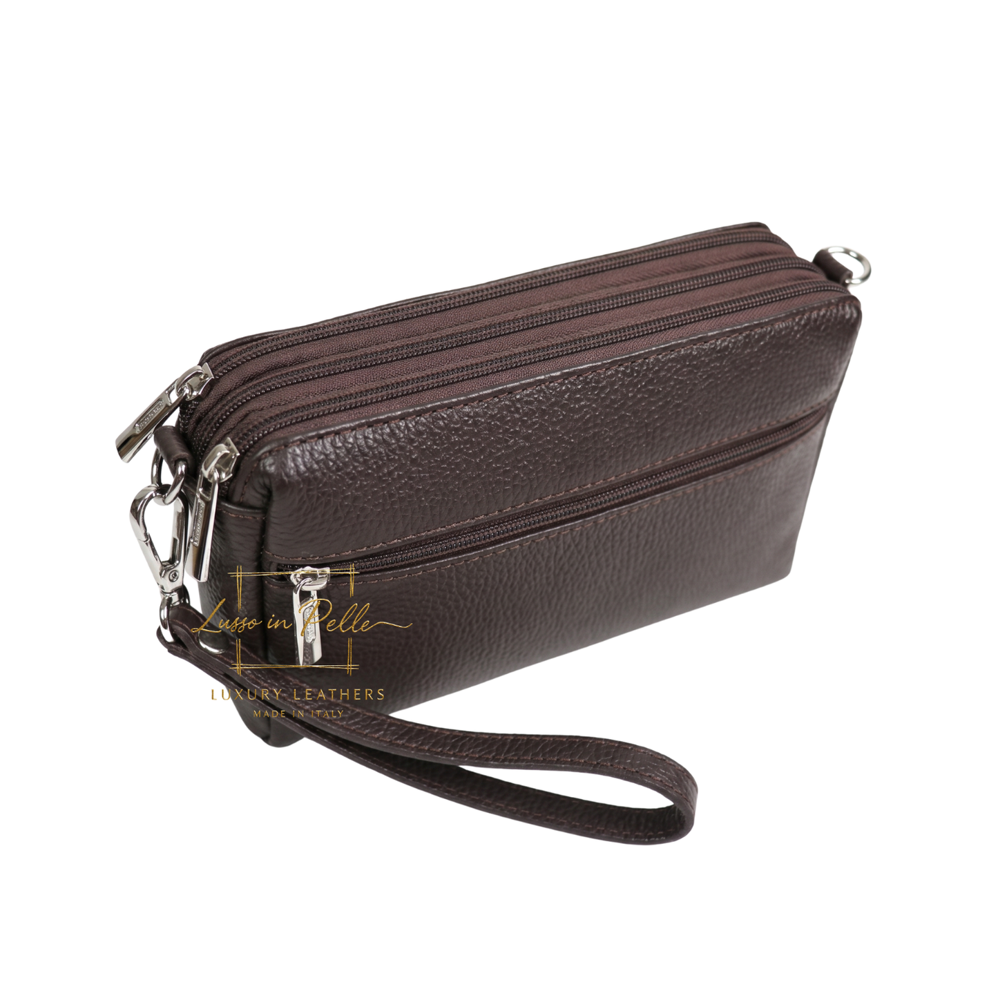 Italian Genuine Leather Multi Zip Crossbody Shoulder Bag