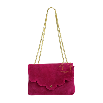 Italian Genuine Leather Scalloped Flap Chain Shoulder Bag