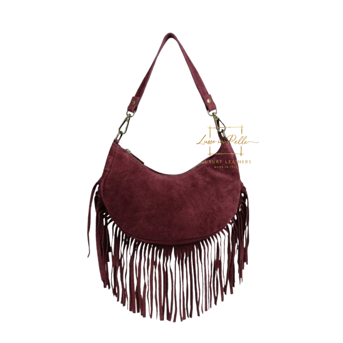 Genuine Small Suede Fringe Shoulder Bag with Adjustable Detachable Crossbody Strap