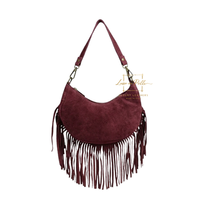 Genuine Small Suede Fringe Shoulder Bag with Adjustable Detachable Crossbody Strap