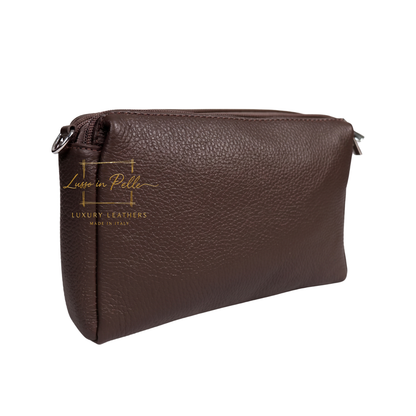 Italian Genuine Leather Multi Zip Crossbody Shoulder Bag