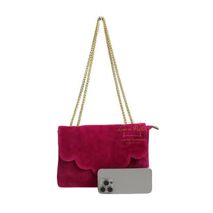 Italian Genuine Leather Scalloped Flap Chain Shoulder Bag